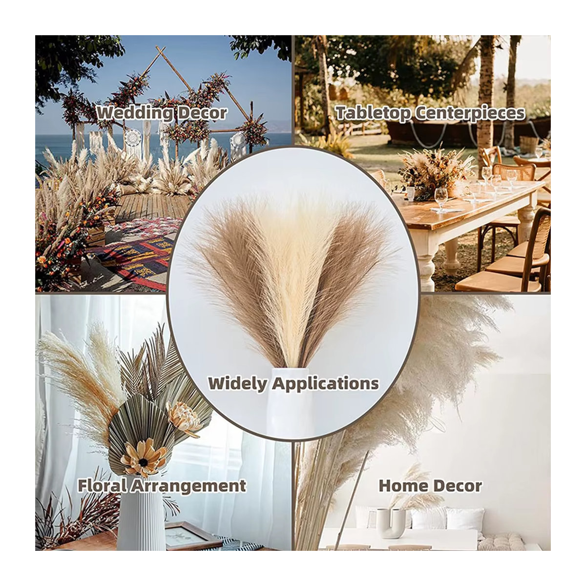 Uflower Künstliches Pampas Gras Beige Boho Deko Pflanze für Hochzeit und Zuhause Höhe: 42 cm - Bild 5