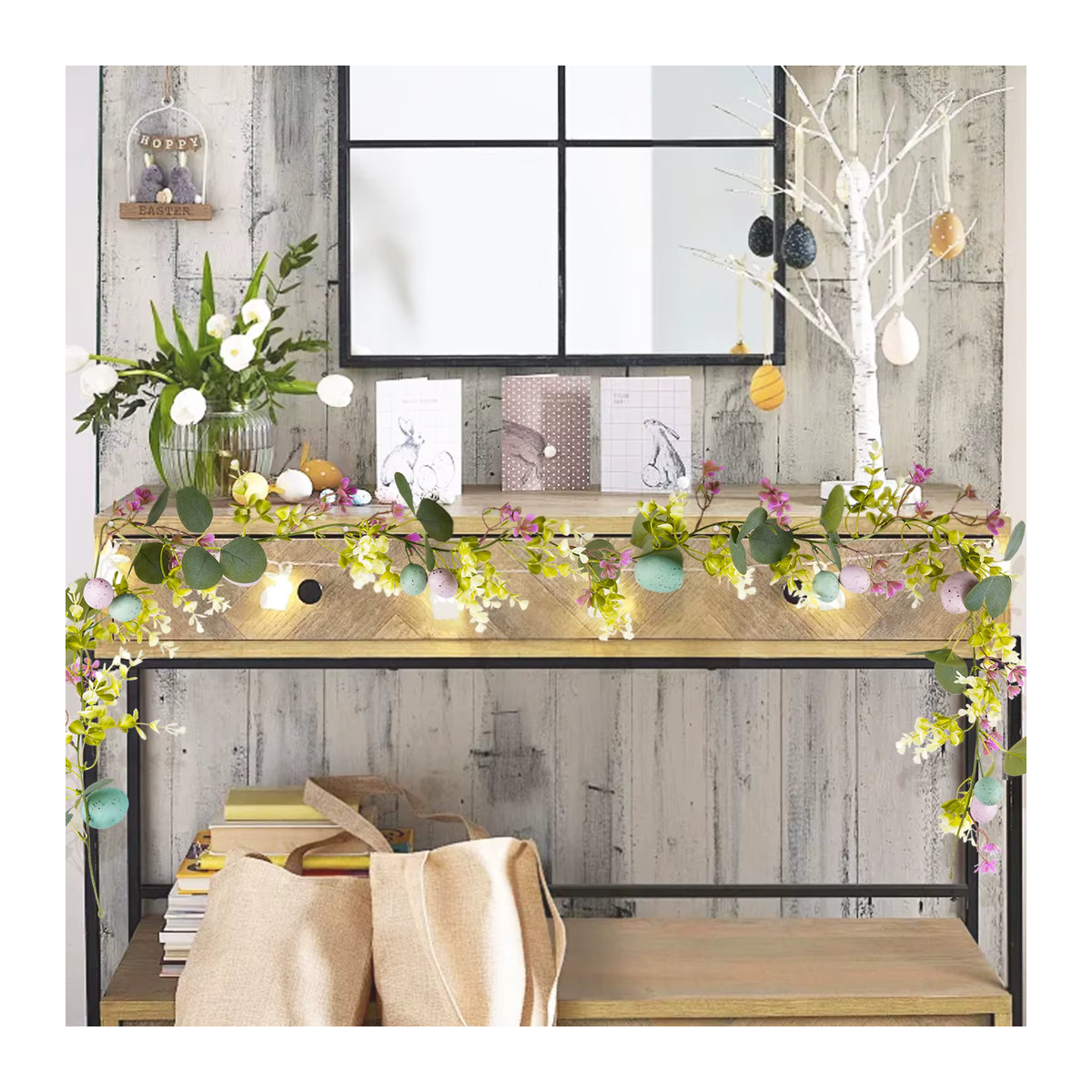 Uflower Rustikale Hängende Wanddekoration aus Künstlichem Rattan für Ostern und Frühling, Mehrfarbig, Höhe: 180 cm - Bild 3