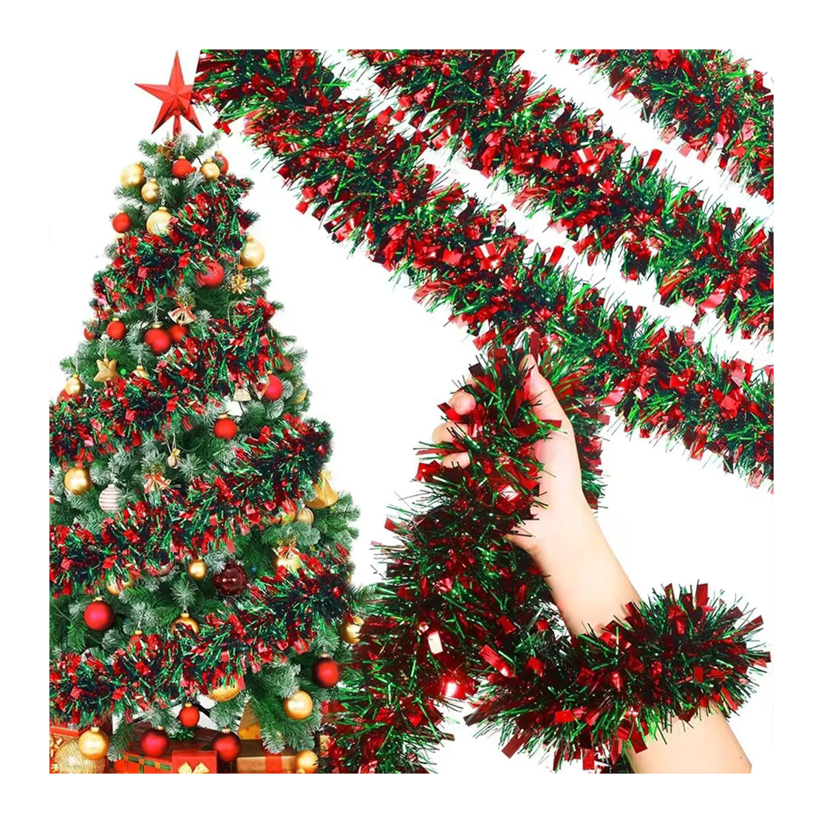 Uflower Weihnachts Band Girlande in Rot und Grün zur Dekoration von Weihnachtsbäumen und Kränzen - Bild 3
