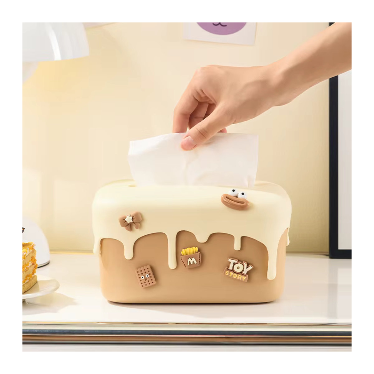 UFORU Luxus Taschentuchbox aus Kunststoff in Creme und Gelb, Rechteckige Papierbox für Wohnzimmer und Tischaufbewahrung - Bild 2