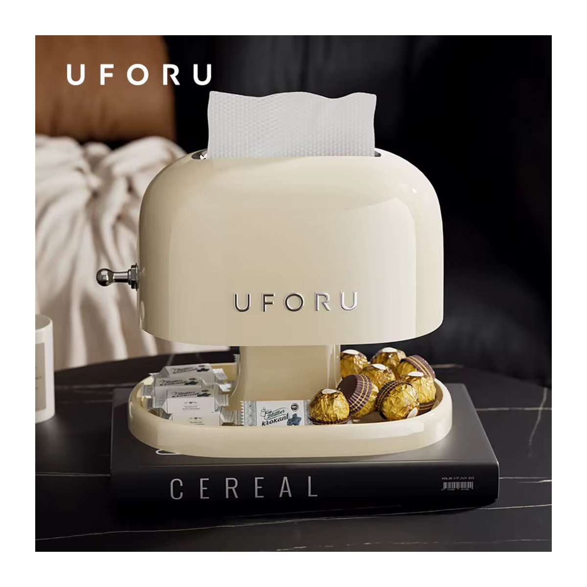 UFORU Taschentuchbox Retro-Servietten-Organizer aus Kunststoff in Rot und Creme - Bild 1