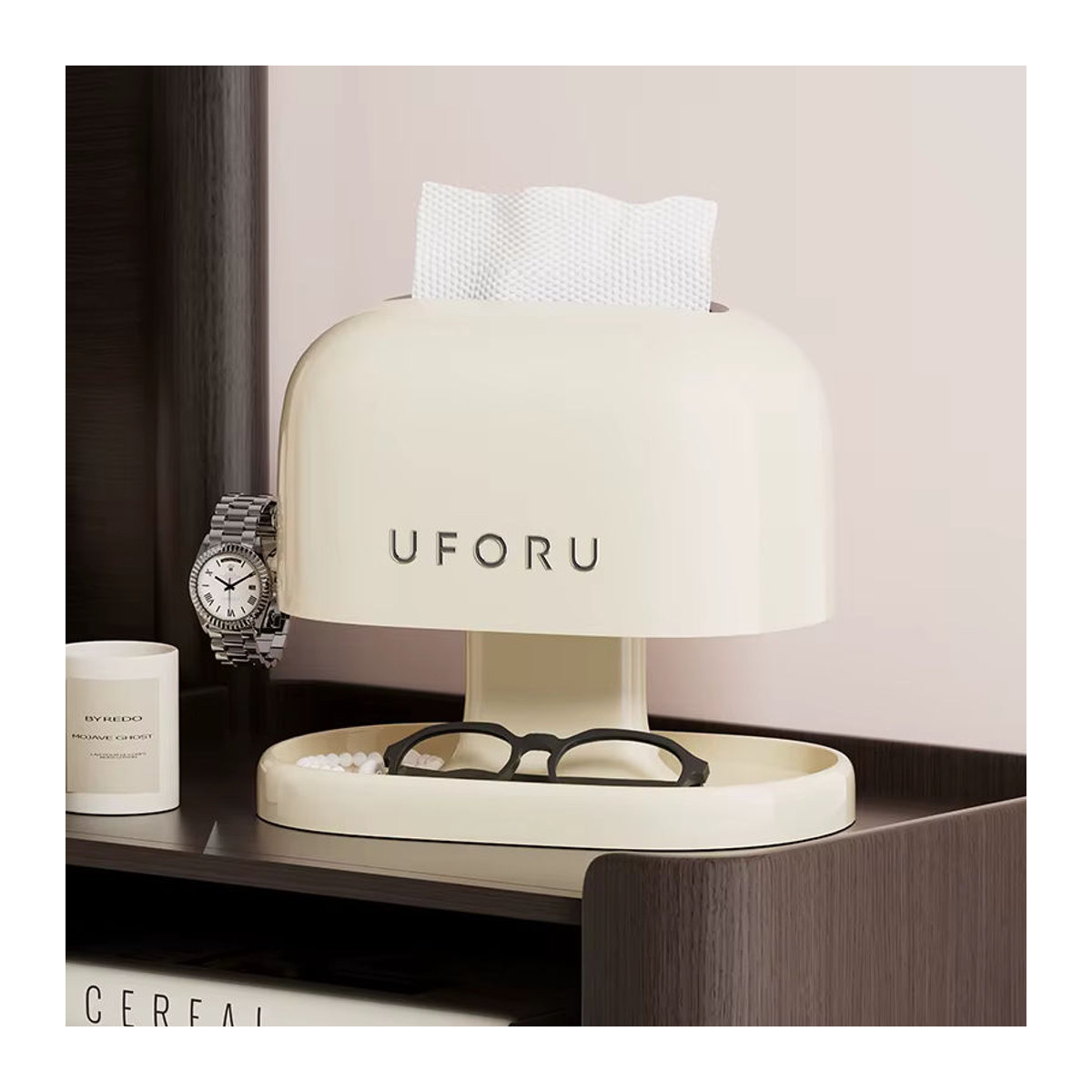 UFORU Taschentuchbox Retro-Servietten-Organizer aus Kunststoff in Rot und Creme - Bild 2
