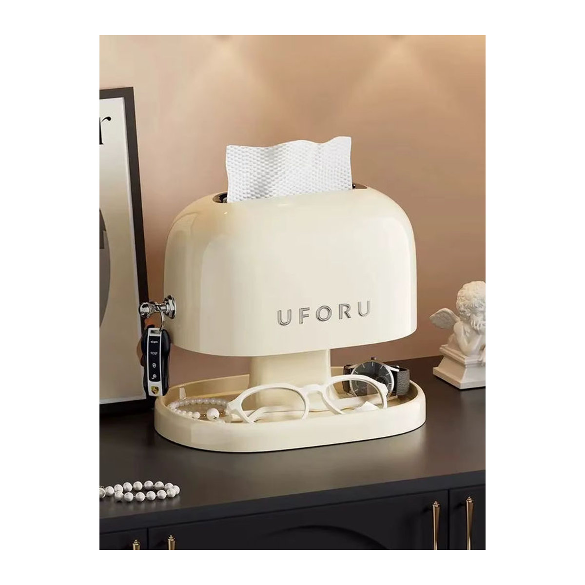UFORU Taschentuchbox Retro-Servietten-Organizer aus Kunststoff in Rot und Creme - Bild 4