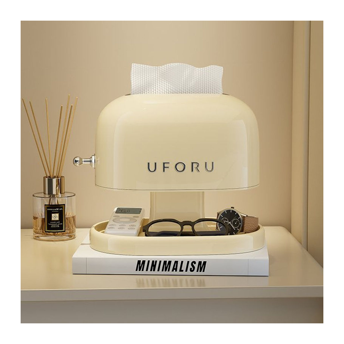 Uforu Tissue Box Organizer im Vintage-Design aus Kunststoff, rechteckig, Farben: Rot und Creme - Bild 1