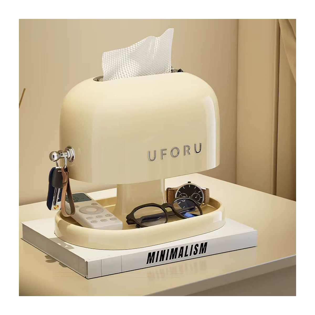 Uforu Tissue Box Organizer im Vintage-Design aus Kunststoff, rechteckig, Farben: Rot und Creme - Bild 2
