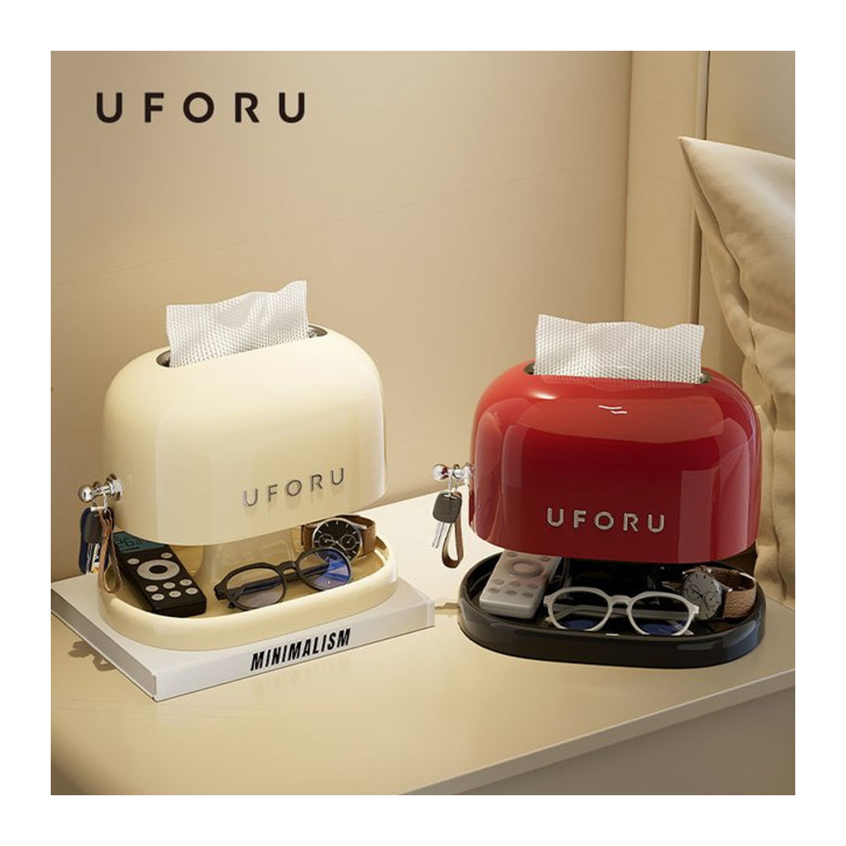UFORU Vintage Taschentuchbox aus Kunststoff als dekorative Aufbewahrungsbox für Wohnzimmer und Studentenwohnheime in Schwarz oder Creme - Bild 1