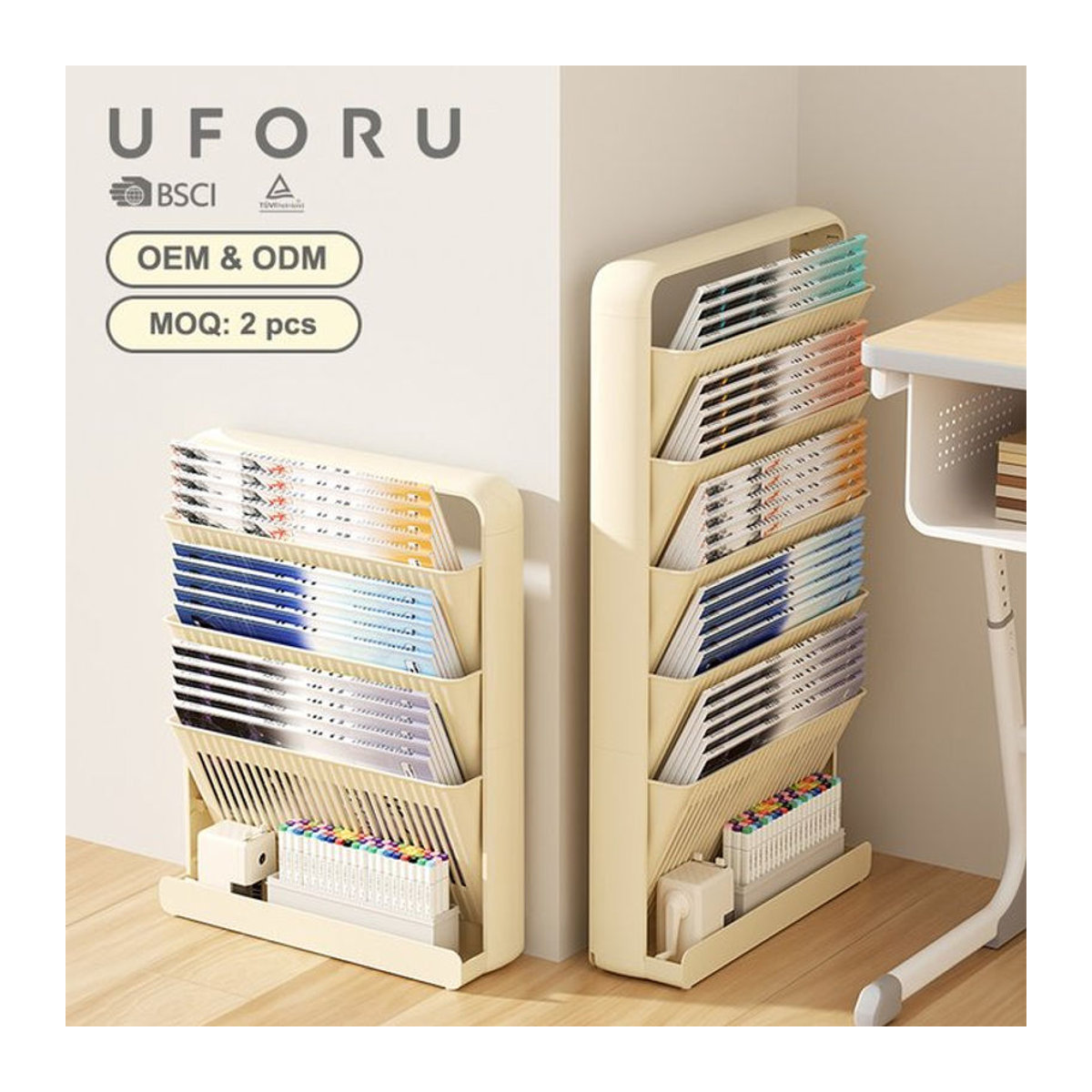 UFORU Wandmontierter Schreibtisch-Organizer in minimalistischem Design für Lehrbücher und Zeitschriften, Blau oder Gelb - Bild 1