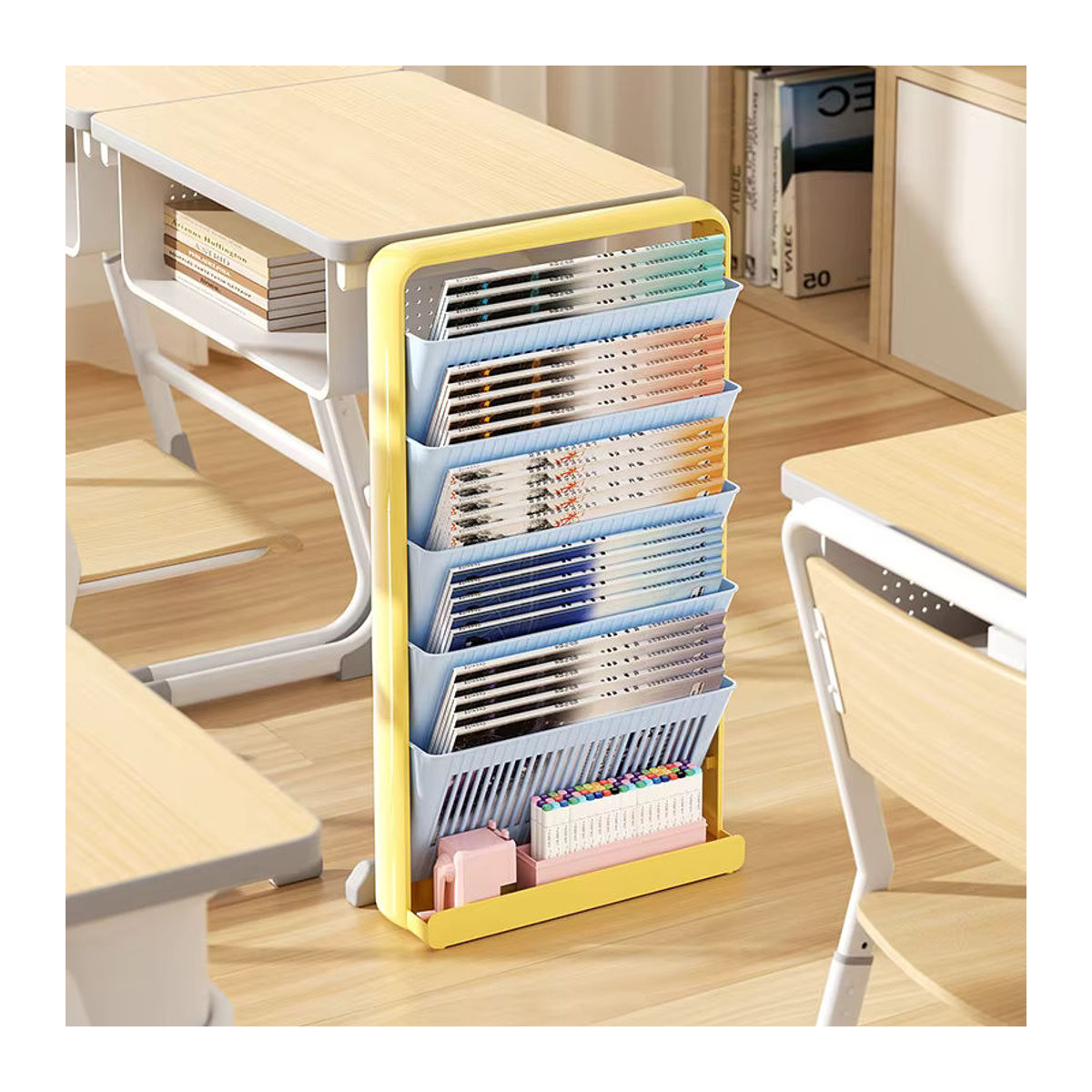 UFORU Wandmontierter Schreibtisch-Organizer in minimalistischem Design für Lehrbücher und Zeitschriften, Blau oder Gelb - Bild 2