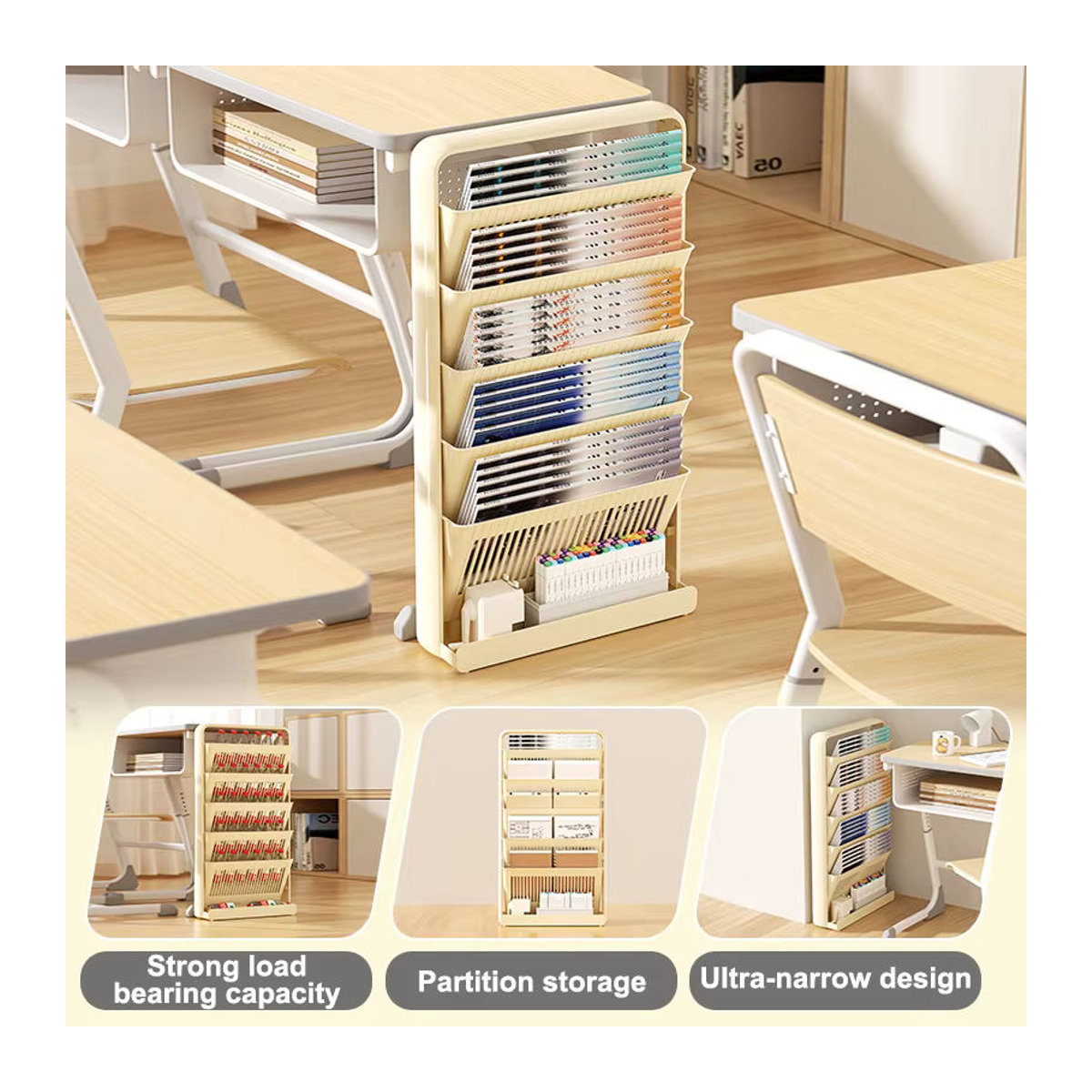 UFORU Wandmontierter Schreibtisch-Organizer in minimalistischem Design für Lehrbücher und Zeitschriften, Blau oder Gelb - Bild 4