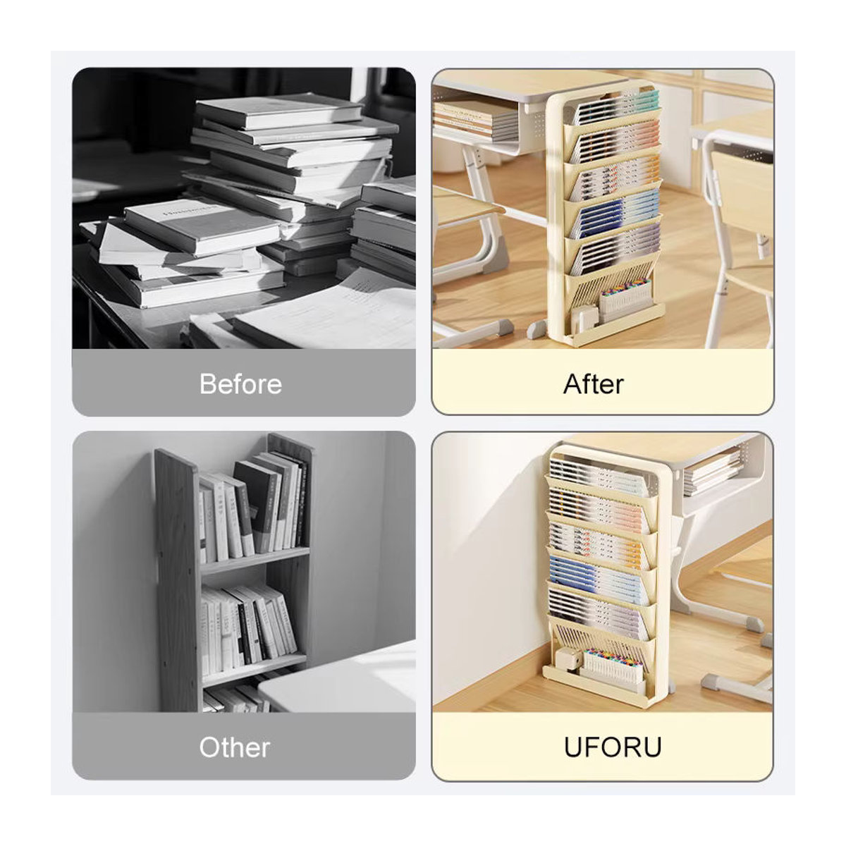 UFORU Wandmontierter Schreibtisch-Organizer in minimalistischem Design für Lehrbücher und Zeitschriften, Blau oder Gelb - Bild 5