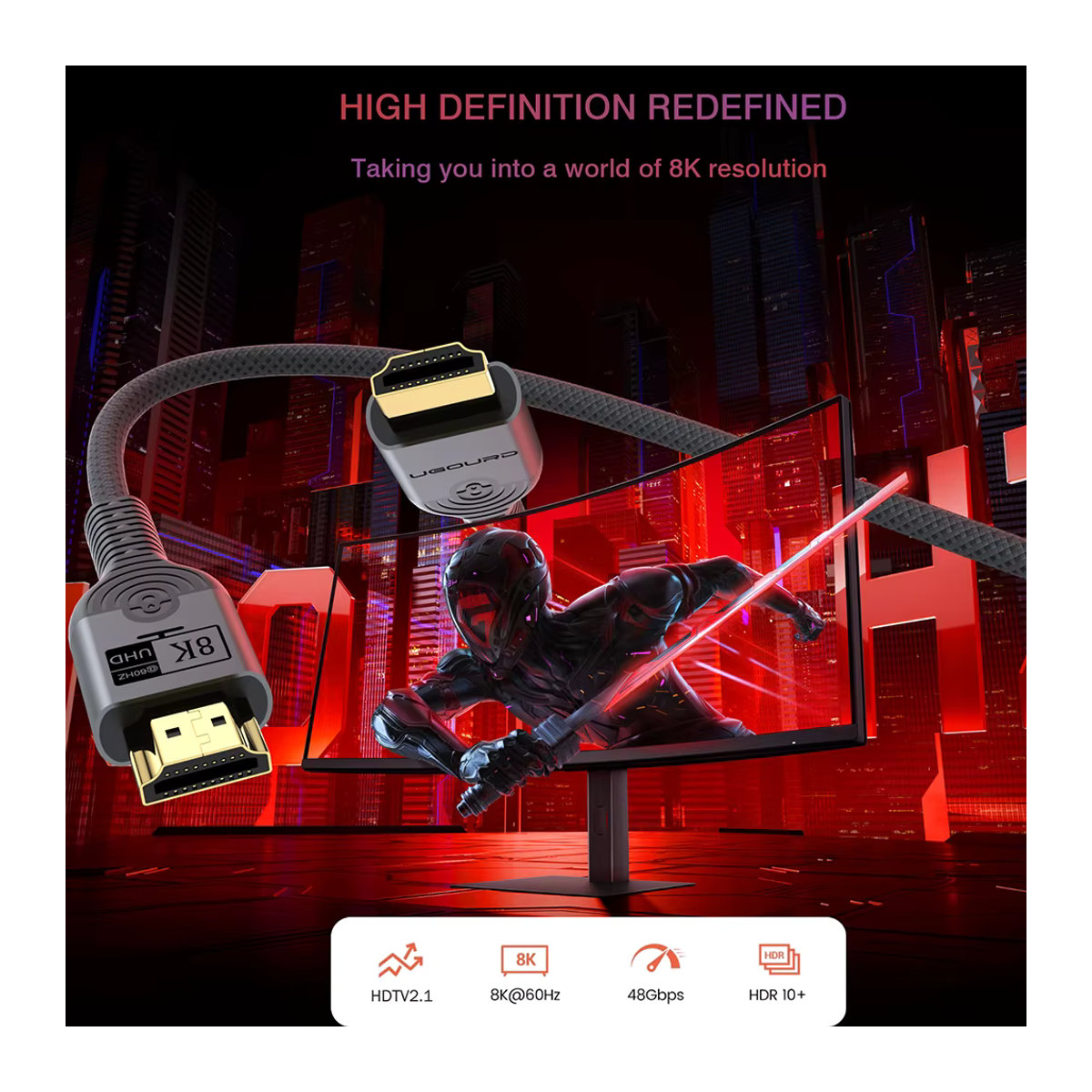 UGOURD HDMI Kabel Schwarz 8K 4K UHD HDR 3D High Speed 48 Gbit/s für PS5 PS4 und Mi Box - Bild 3