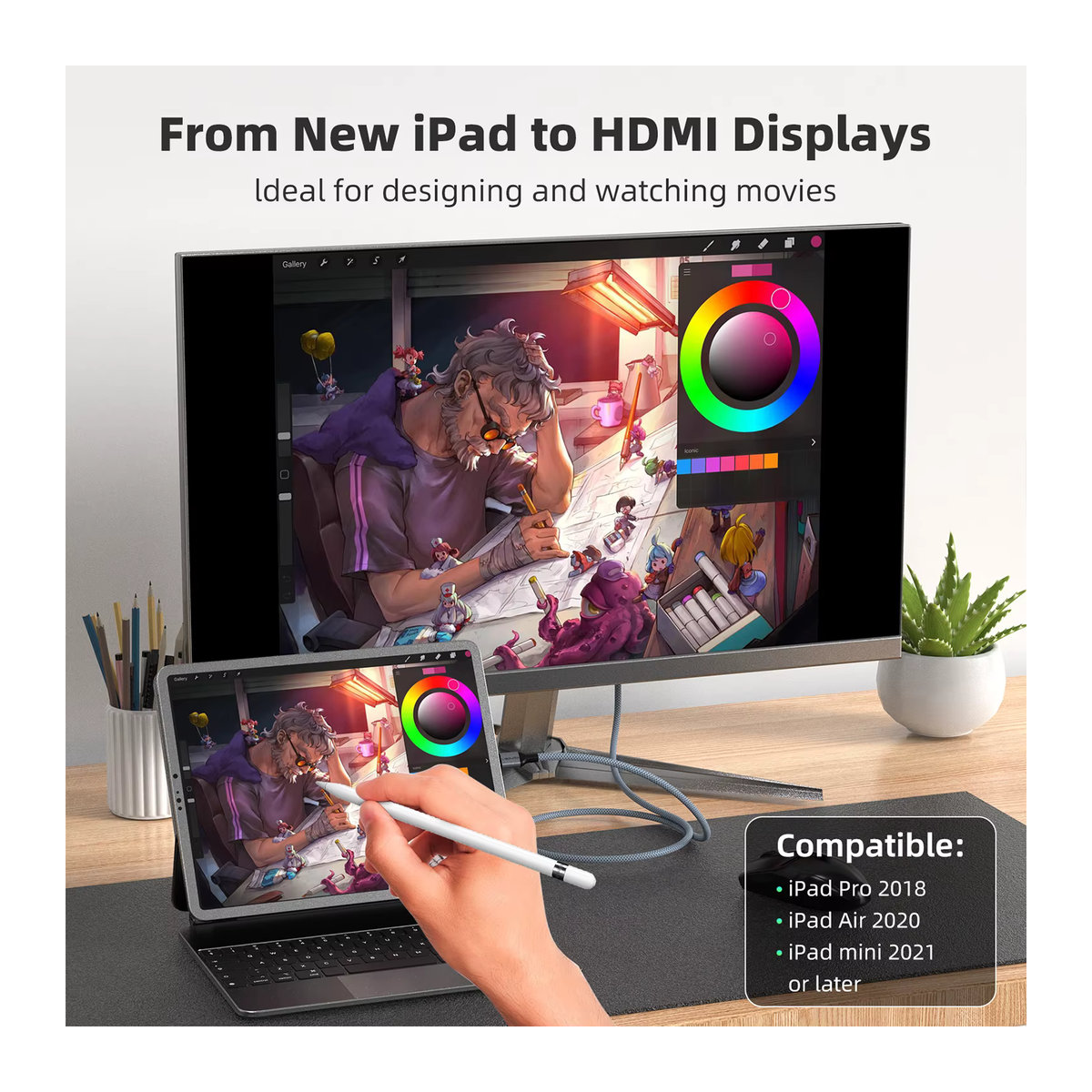 UGOURD USB C auf HDMI 2.0 Kabel Schwarz, 4K bei 60 Hz Adapter für Thunderbolt 3, 4, iPhone 15, 16 und MacBook - Bild 1