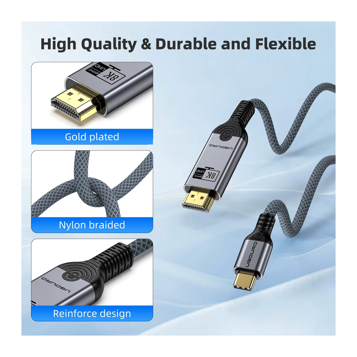 UGOURD USB C auf HDMI 2.0 Kabel Schwarz, 4K bei 60 Hz Adapter für Thunderbolt 3, 4, iPhone 15, 16 und MacBook - Bild 3