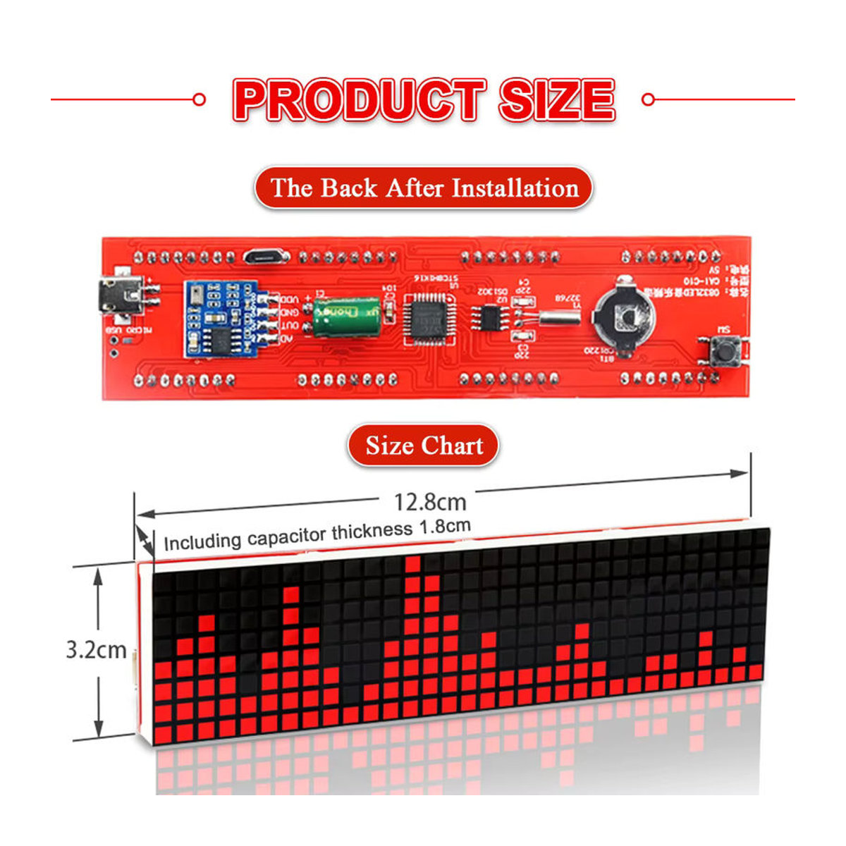 UICPAL DIY LED Musik Spektrum DS1302 Dot Matrix Uhr Elektronisches Lötkit mit Rhythmus Licht in Rot und USB Power - Bild 1