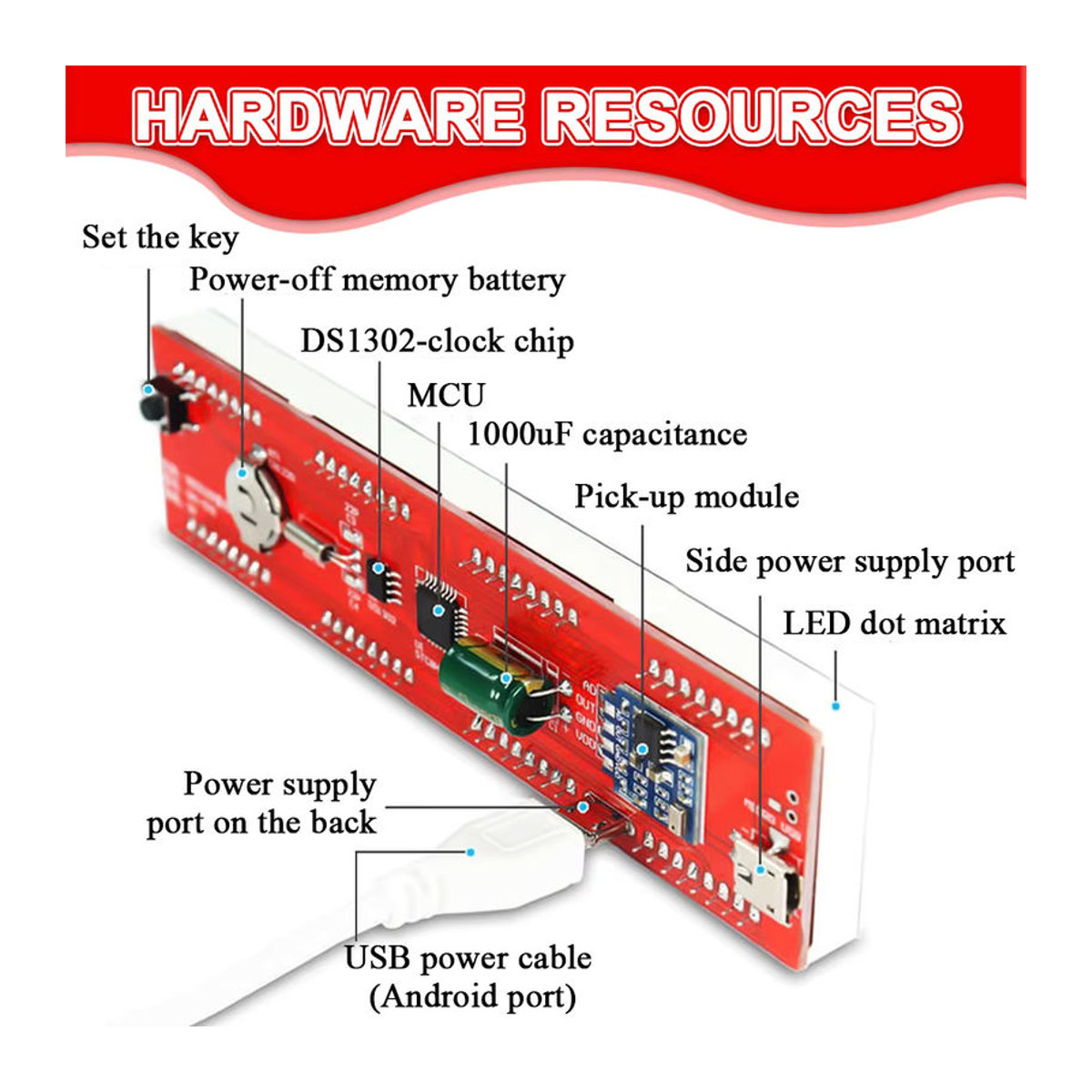 UICPAL DIY LED Musik Spektrum DS1302 Dot Matrix Uhr Elektronisches Lötkit mit Rhythmus Licht in Rot und USB Power - Bild 2