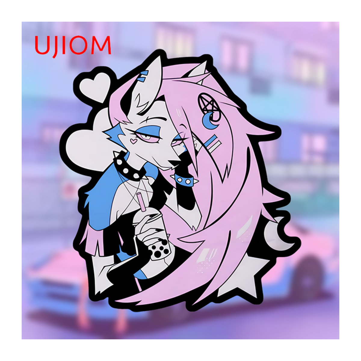 UJIOM Helluva Boss Loona Wandaufkleber in Rosa mit Cartoon-Grafik zur Raumdekoration - Bild 1