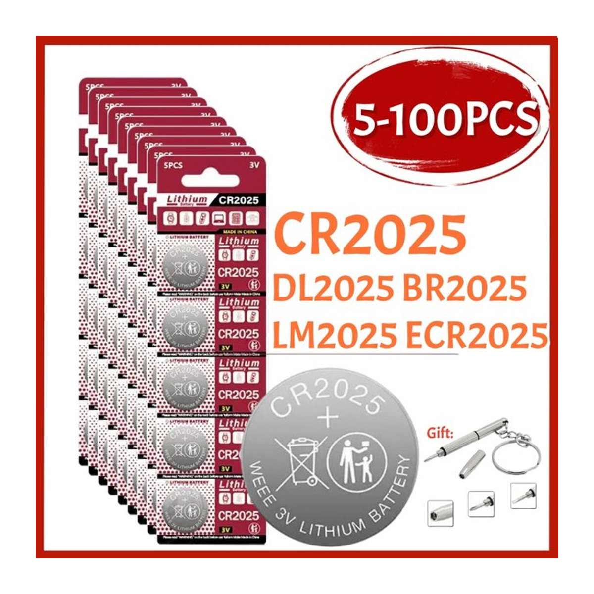 UKGF CR2025 Lithium-Knopfzellen Batterien 3V 150mAh in Silber für Uhren und Fernbedienungen - Bild 1