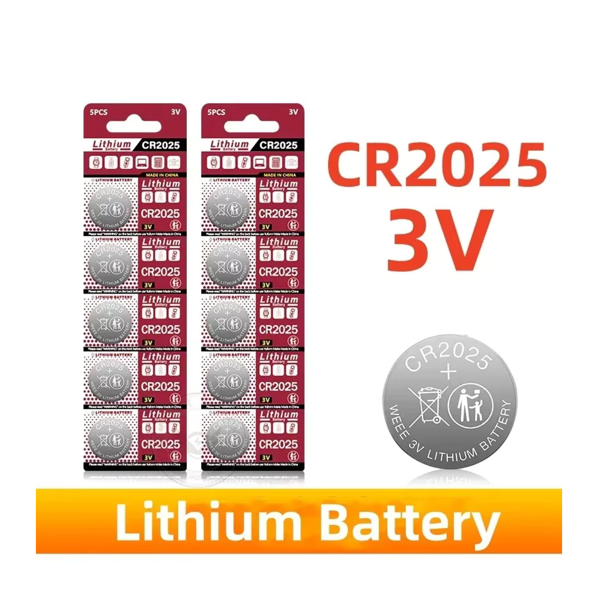 UKGF CR2025 Lithium-Knopfzellen Batterien 3V 150mAh in Silber für Uhren und Fernbedienungen - Bild 3