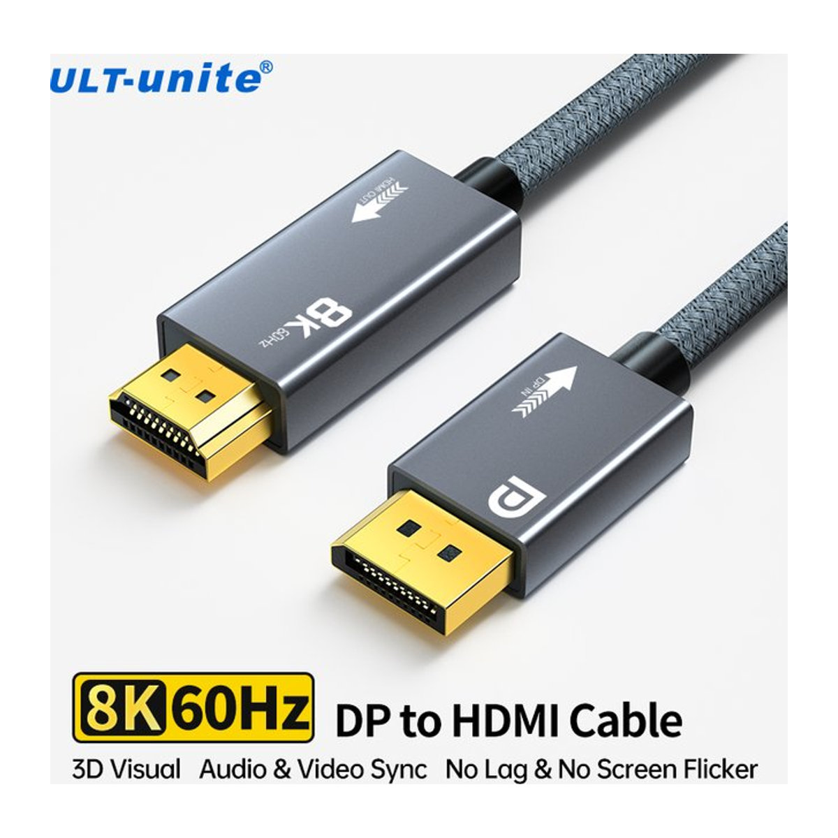 ULT-unite DisplayPort auf HDMI Kabel in Schwarz, 8K 60Hz und 4K 144Hz kompatibel, unterstützt Dynamisches HDR und eARC für HDTV, PC und Monitor - Bild 1