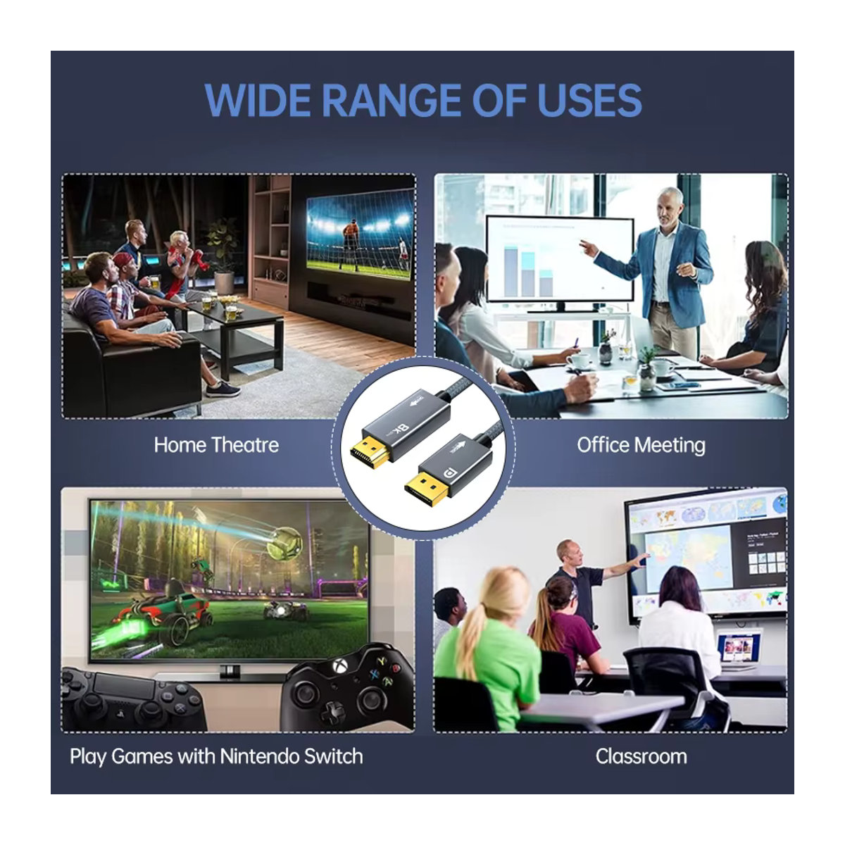ULT-unite DisplayPort auf HDMI Kabel in Schwarz, 8K 60Hz und 4K 144Hz kompatibel, unterstützt Dynamisches HDR und eARC für HDTV, PC und Monitor - Bild 3