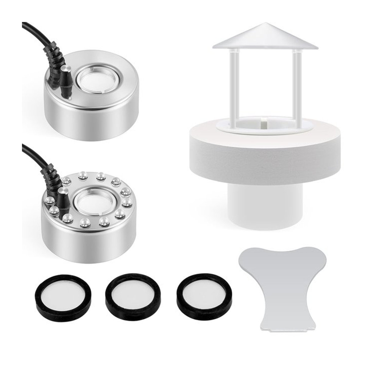 Ultraschall-Nebelmaschine mit bunten LED-Leuchten in Silber für Teich und Steingarten mit Spritzschutz und USB-Anschluss - Bild 1