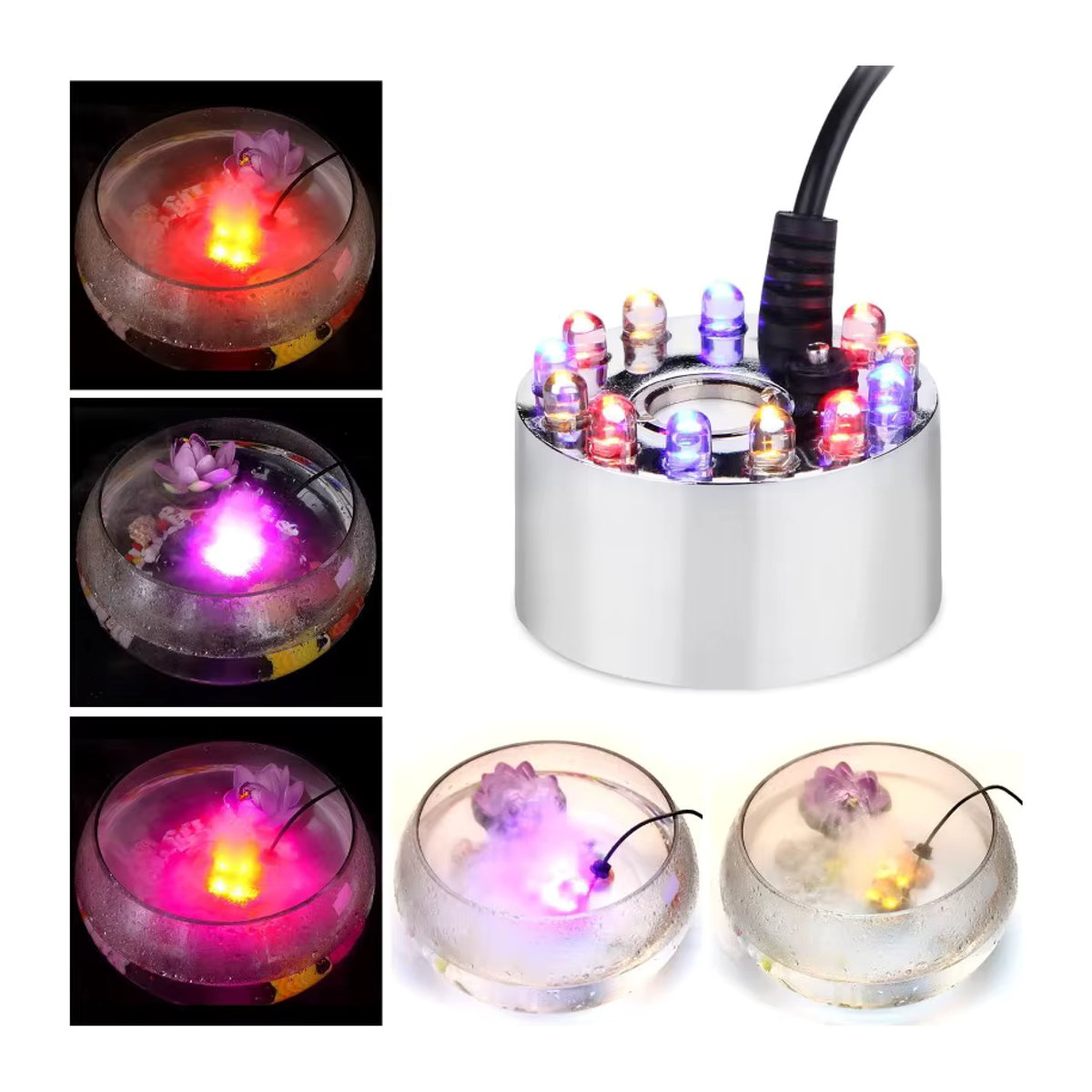 Ultraschall-Nebelmaschine mit bunten LED-Leuchten in Silber für Teich und Steingarten mit Spritzschutz und USB-Anschluss - Bild 2