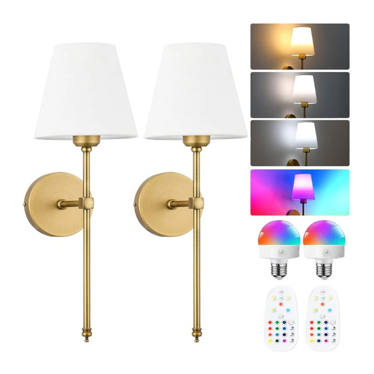 UMEXUS 2er Set LED Wandleuchten Modern Weiß mit Fernbedienung und Dimmfunktion, Wiederaufladbare Wandlampen für Schlafzimmer und Wohnzimmer - Bild 1