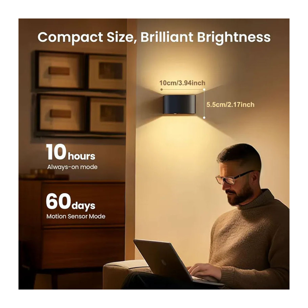 UMEXUS Moderne LED Wandleuchte mit Bewegungssensor, Schwarz, 3 Farben, kabellos und dimmbar - Bild 4