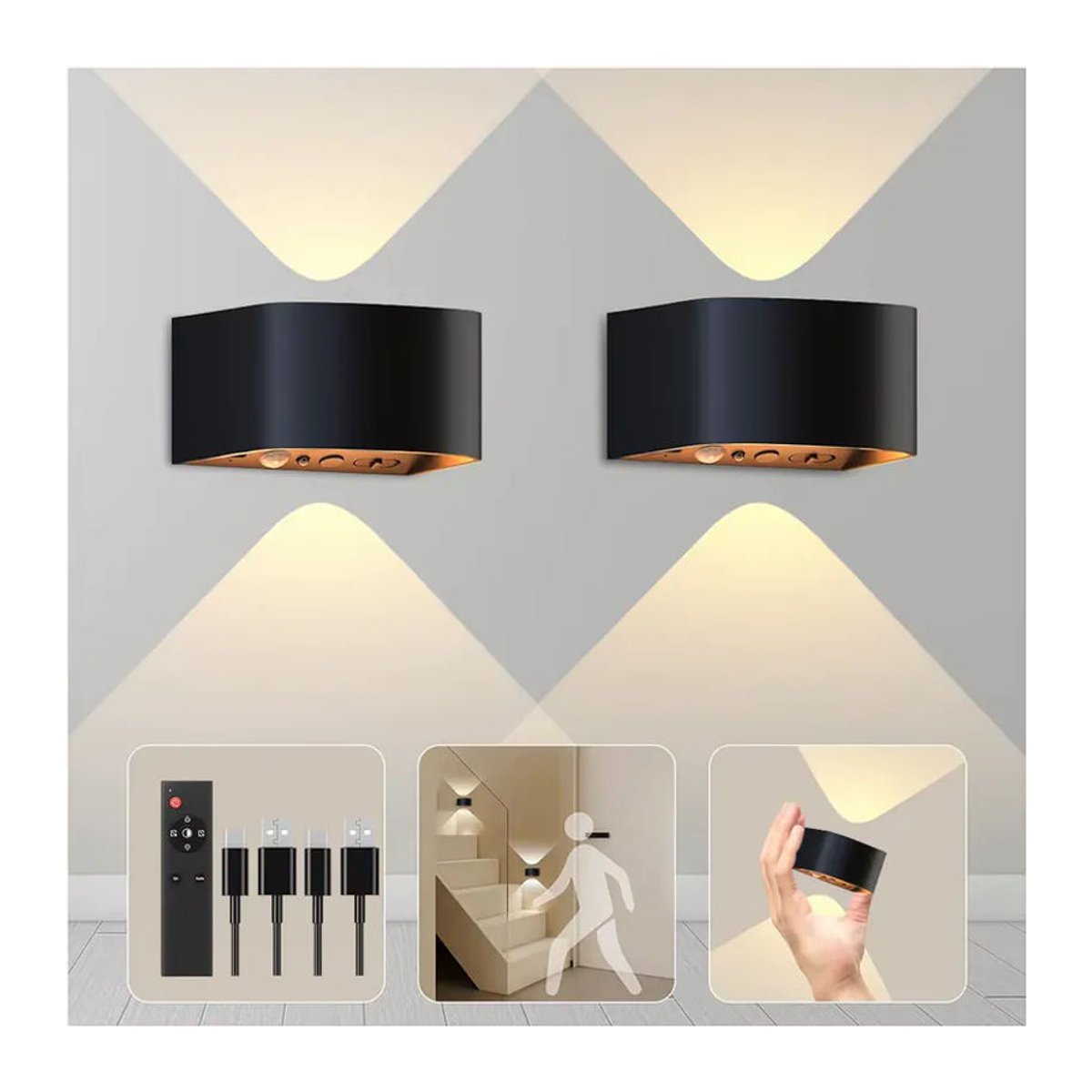 UMEXUS Moderne LED Wandleuchte mit Bewegungssensor, Schwarz, 3 Farben, kabellos und dimmbar - Bild 7