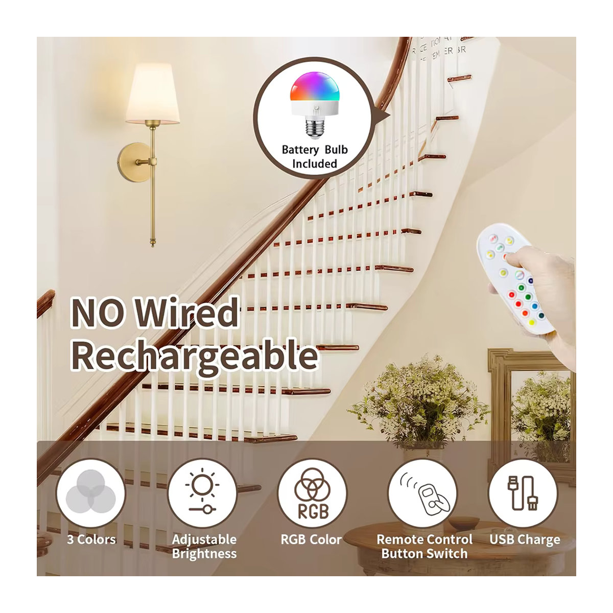UMEXUS Nordische LED Wandleuchte mit RGB Bunt, kabellose Installation für Wohnzimmer und Schlafzimmer - Bild 2