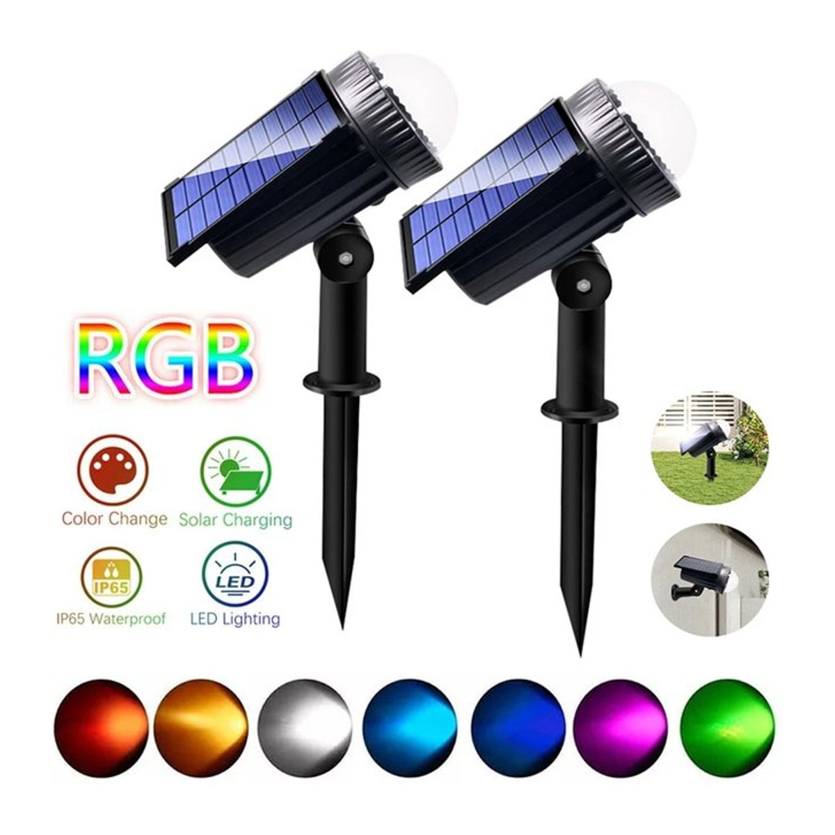 UMEXUS RGB Solar-Spotlights Schwarz Modern LED Wandleuchte für Außenbereich und Garten - Bild 1