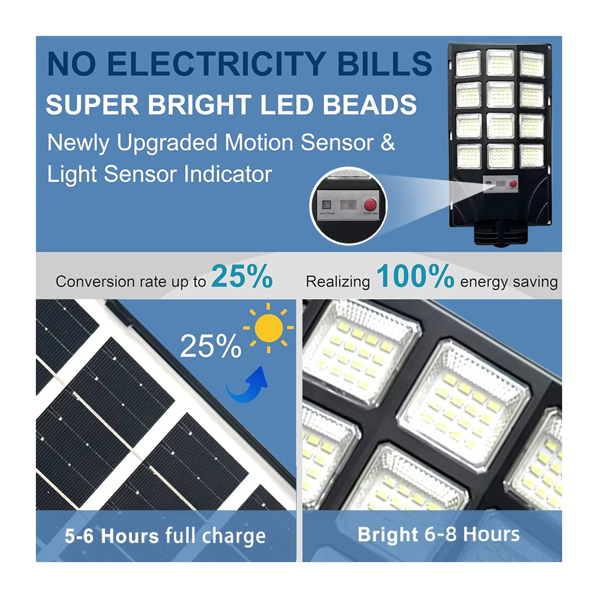 UMEXUS Solarleuchte LED Outdoor Modern Schwarz 100000LM Wasserdichte Solar-Straßenlampe für Außenbereiche und Sicherheit im Hinterhof - Bild 3