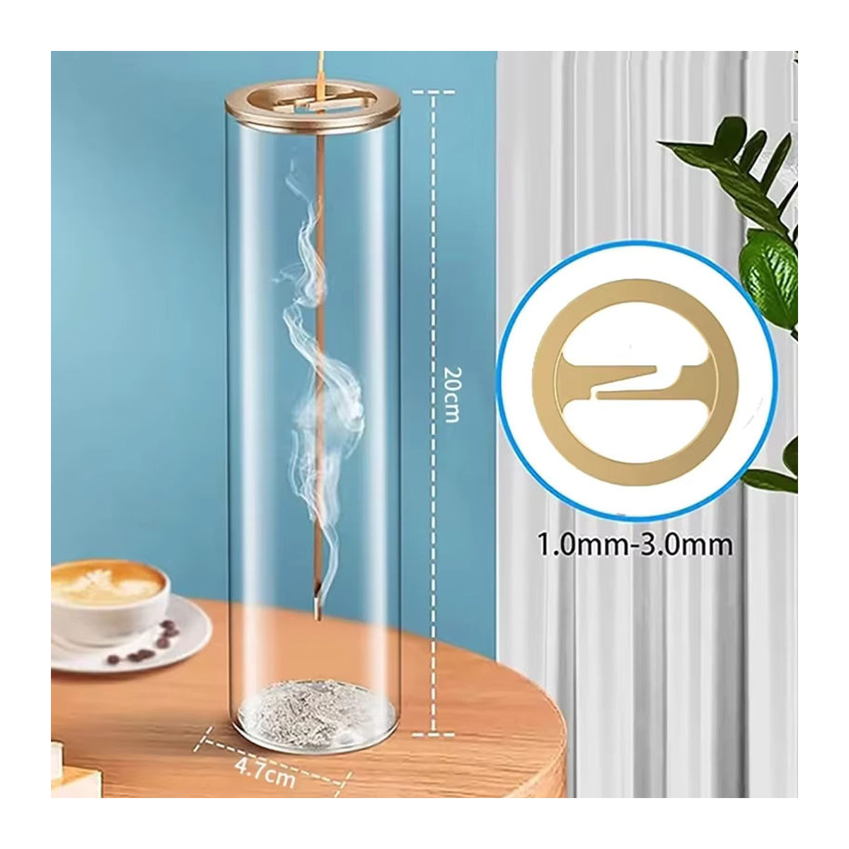 Umgedrehter Räucherstäbchenhalter mit Metallclip und transparenter Glasbasis als hängender Hängebrenner für Zen-Dekoration und Meditation - Bild 4