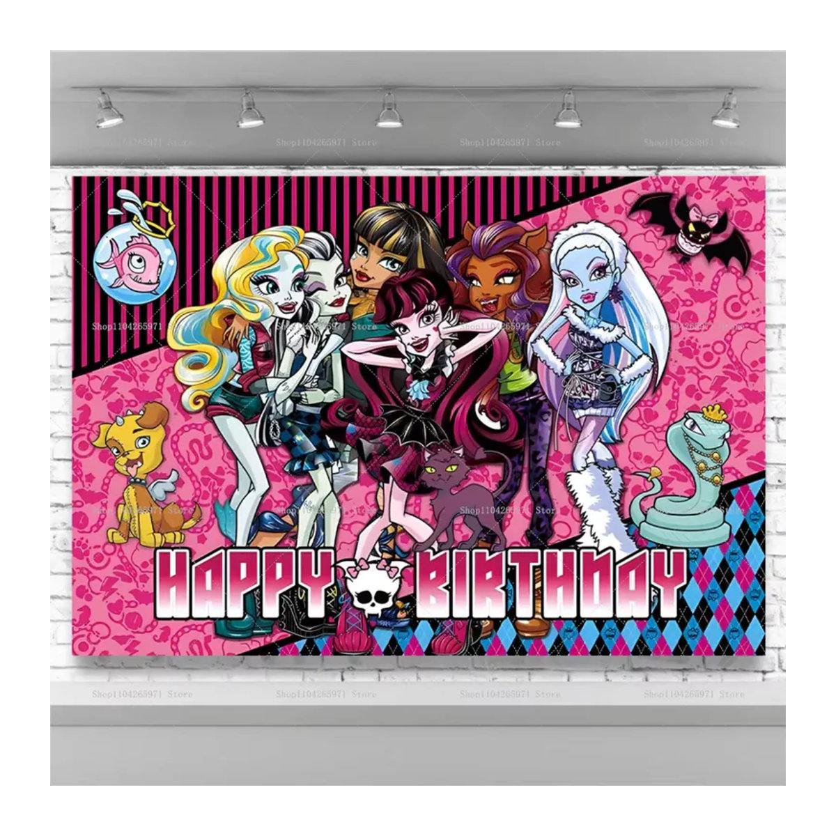 Umi Cartoon Monster und Geist Banner aus Textil als mehrfarbige Geburtstagsparty Dekoration für Kinderzimmer, B/H: 150 x 150 cm - Bild 2