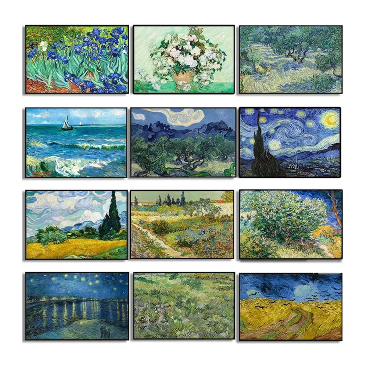 Ungerahmtes Leinwand-Poster von Potdemiel mit Van Gogh Mandelblüten und Sternennacht als mehrfarbige Wandkunst zur Dekoration - Bild 1