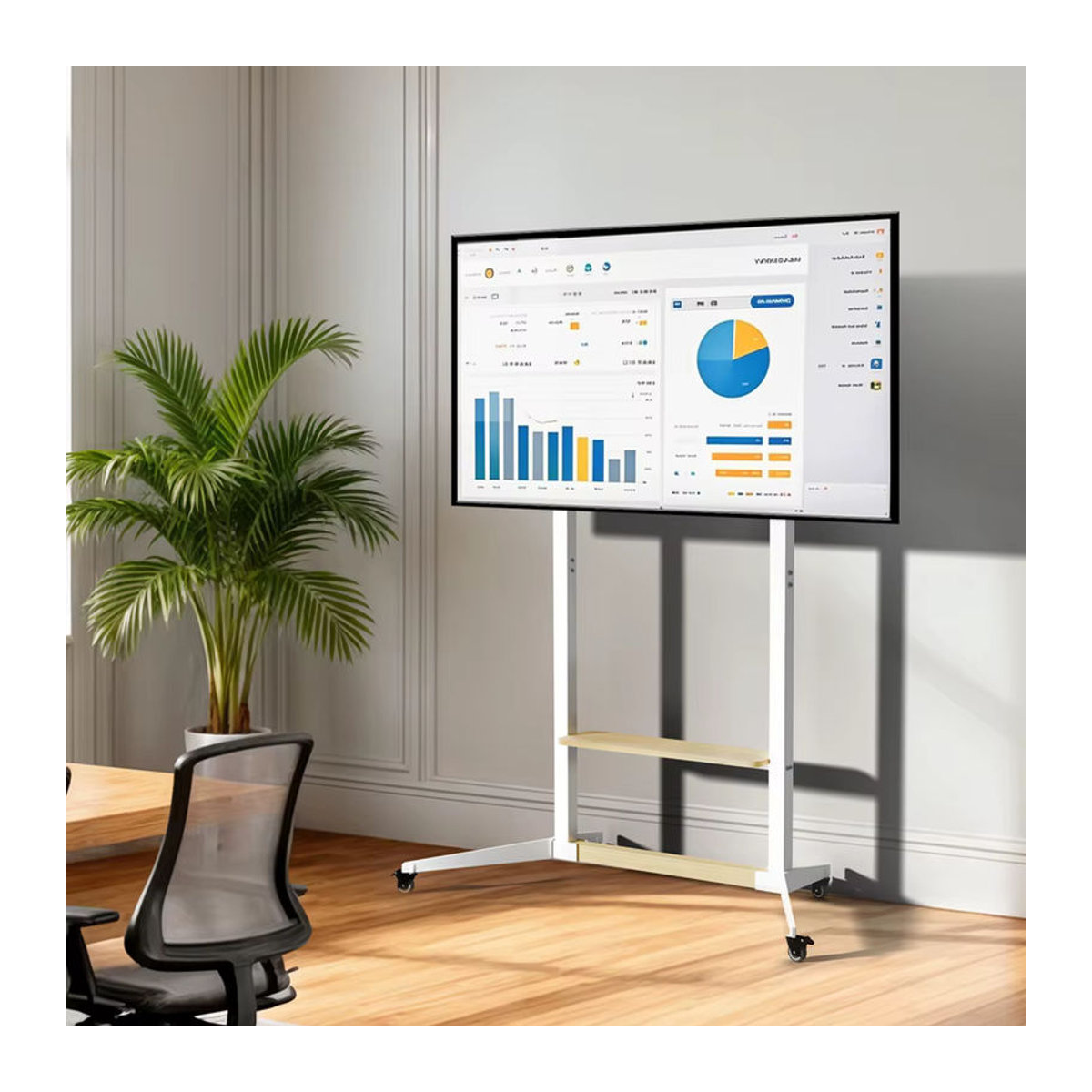 Unho Mobiler Eck-TV-Ständer in Weiß mit Rollen für 40–100 Zoll, höhenverstellbare minimalistische TV-Halterung mit maximaler Belastbarkeit von 100 kg - Bild 4