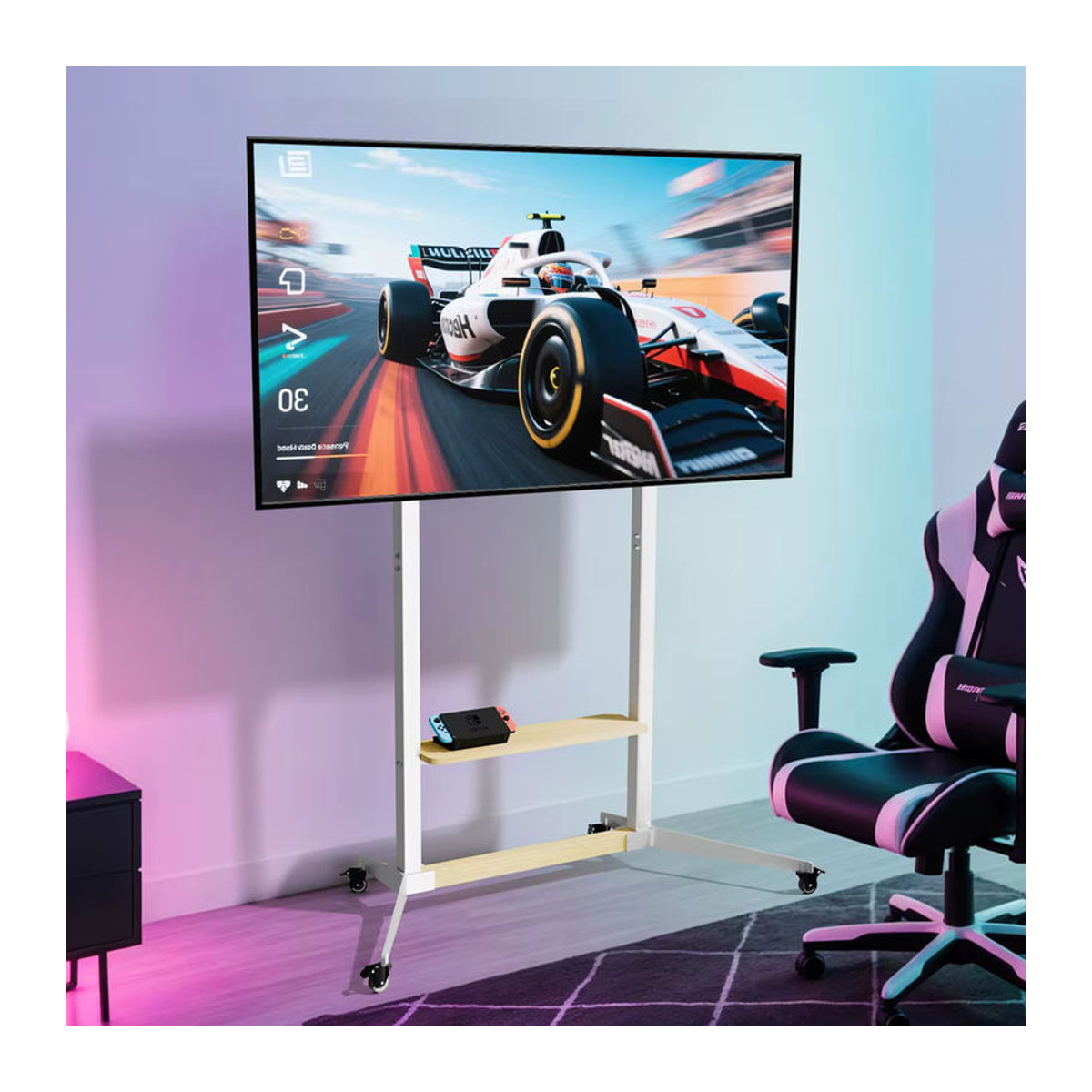 Unho Mobiler Eck-TV-Ständer in Weiß mit Rollen für 40–100 Zoll, höhenverstellbare minimalistische TV-Halterung mit maximaler Belastbarkeit von 100 kg - Bild 5