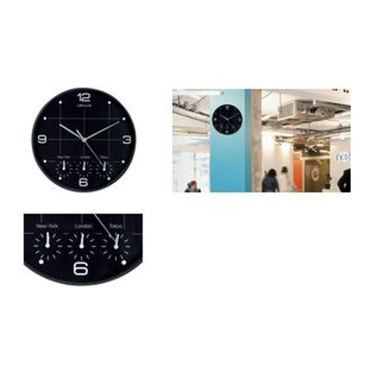 UNILUX ON TIME Wanduhr mit Weltzeitanzeige, rund, schwarz, Durchmesser: 30,5 cm - Bild 1
