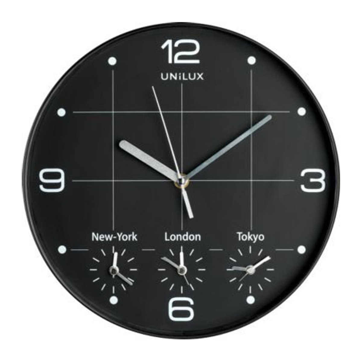 UNILUX ON TIME Wanduhr mit Weltzeitanzeige, rund, schwarz, Durchmesser: 30,5 cm - Bild 2