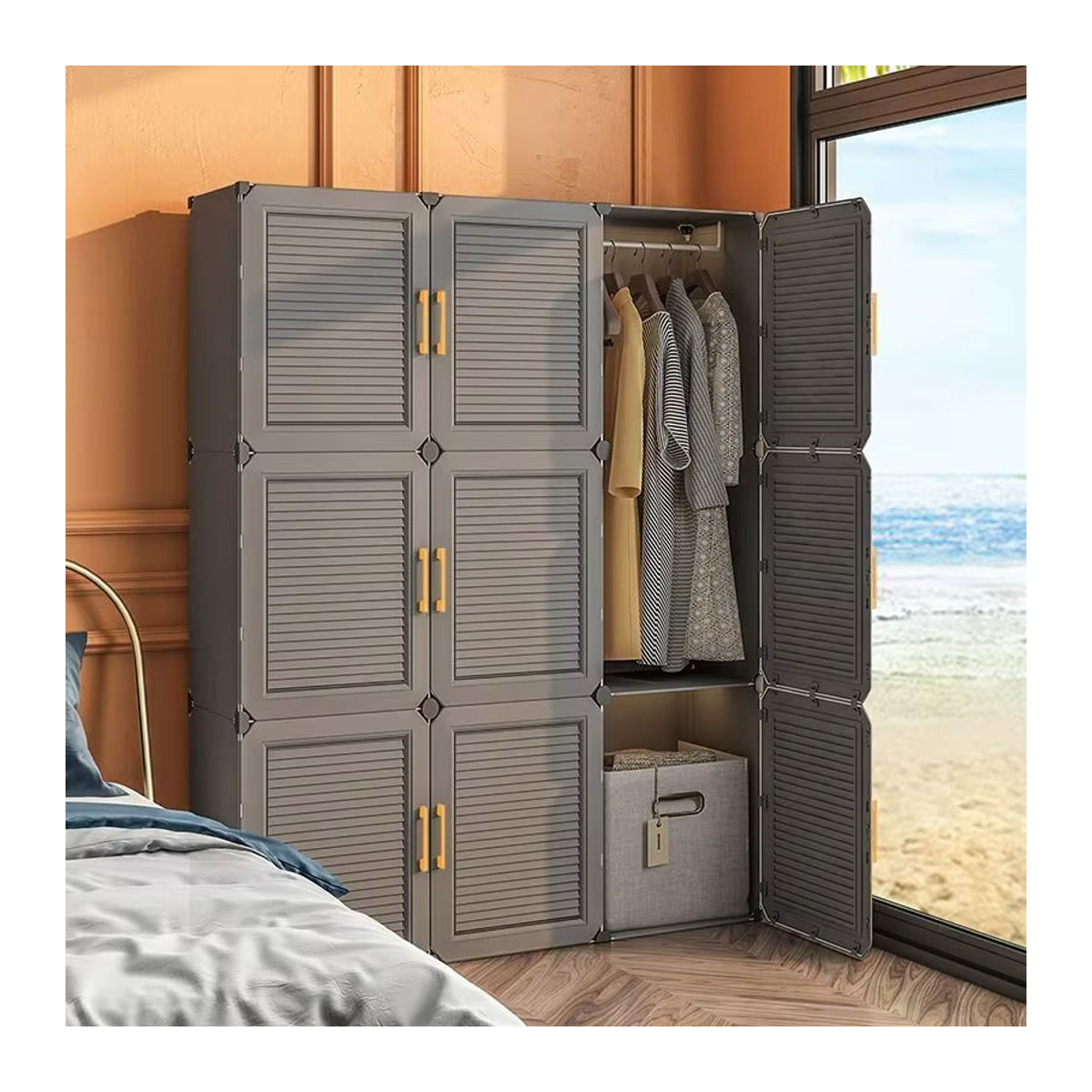 UNIONVILL Kleiderschrank für das Schlafzimmer, minimalistischer Kleiderständer in Grau, staubdicht und klappbar - Bild 2