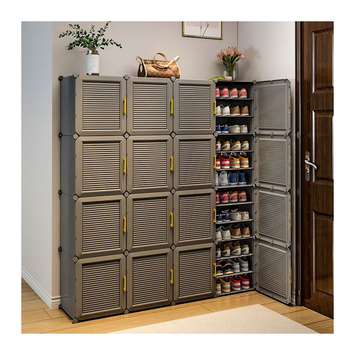 UNIONVILL Staubdichtes Faltbares Lagerregal in Grau mit Mehrschicht-Design für Flur und Wohnzimmer - Bild 1