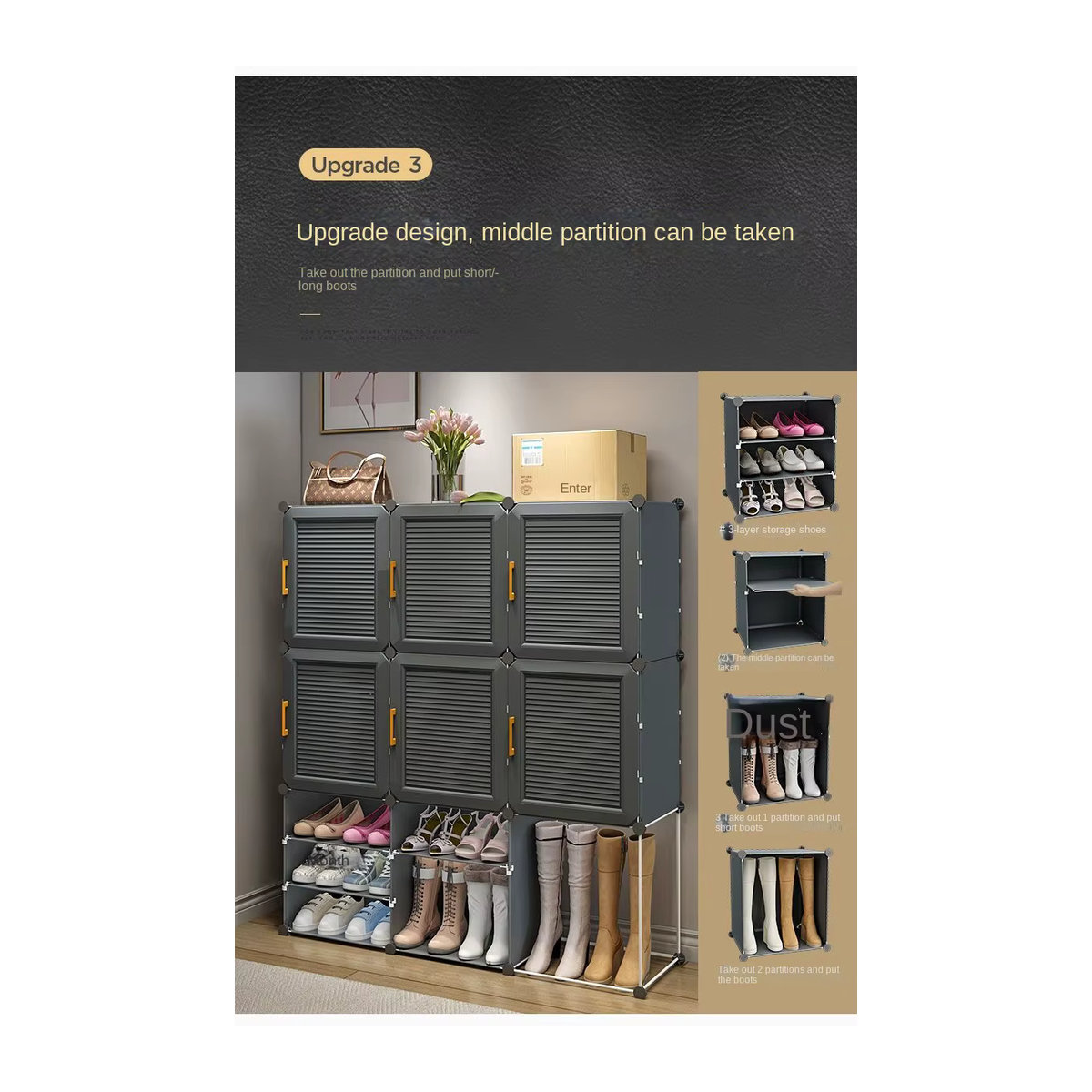 UNIONVILL Staubdichtes Faltbares Lagerregal in Grau mit Mehrschicht-Design für Flur und Wohnzimmer - Bild 3