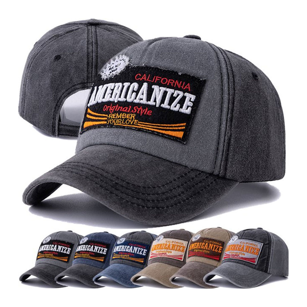 Unisex-Baseballmütze aus gewaschener Baumwolle im Vintage-Stil mit UP POSITIVE Stickerei in Schwarz und Grau - Bild 1
