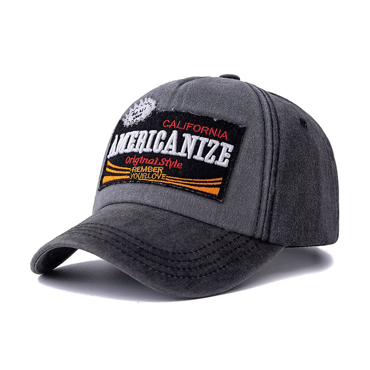 Unisex-Baseballmütze aus gewaschener Baumwolle im Vintage-Stil mit UP POSITIVE Stickerei in Schwarz und Grau - Bild 2