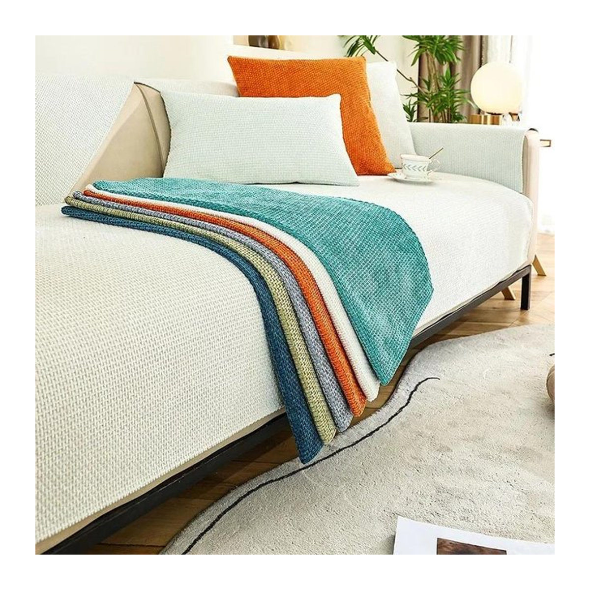 Universal Sofabezug aus Baumwolle und Leinen von Your Warm Home, geflochtenes Flock-Design, rutschfest und staubschützend, mehrfarbig, B: 210 cm x H: 90 cm - Bild 1