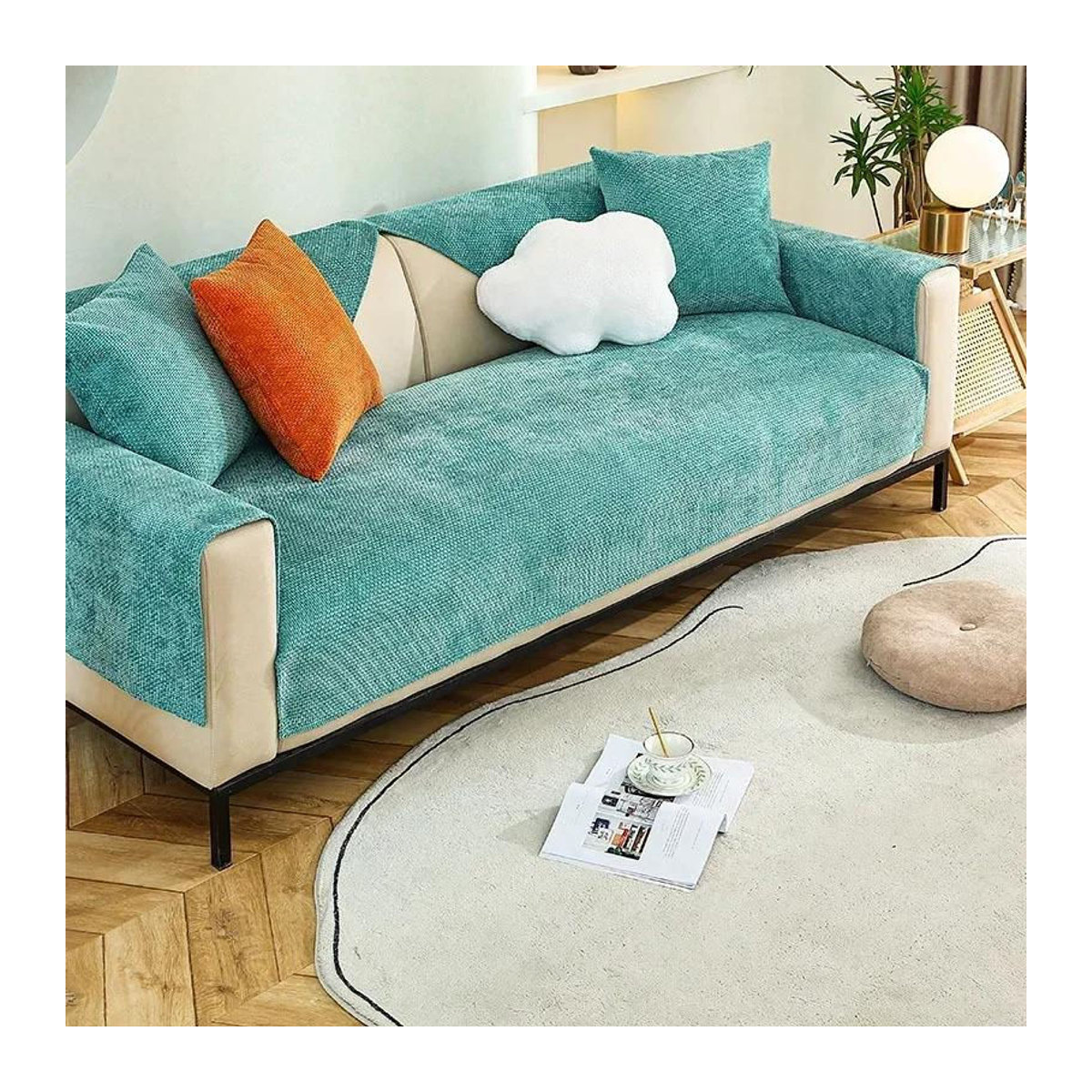 Universal Sofabezug aus Baumwolle und Leinen von Your Warm Home, geflochtenes Flock-Design, rutschfest und staubschützend, mehrfarbig, B: 210 cm x H: 90 cm - Bild 2