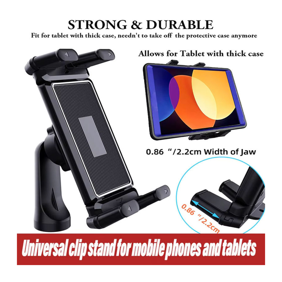 Universal Telefon und Tablet Halterung mit Stativ und Einbeinstativ, kompatibel mit 7 bis 15 Zoll Geräten, Schwarz - Bild 2