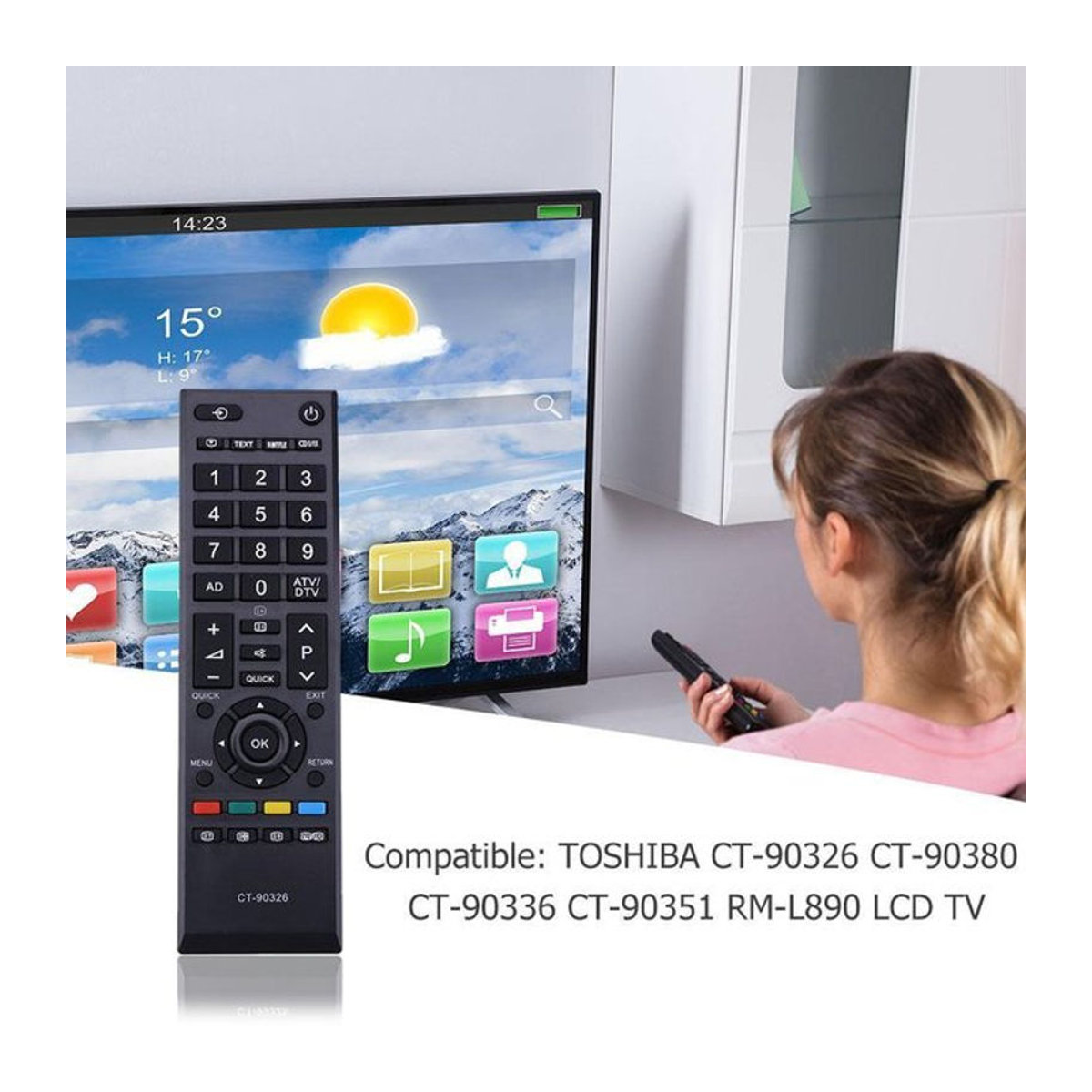 Universelle Ersatz-Fernbedienung für Toshiba in Schwarz aus Kunststoff für die Modelle CT-90326, CT-90380, CT-90336 und CT-90351 - Bild 1