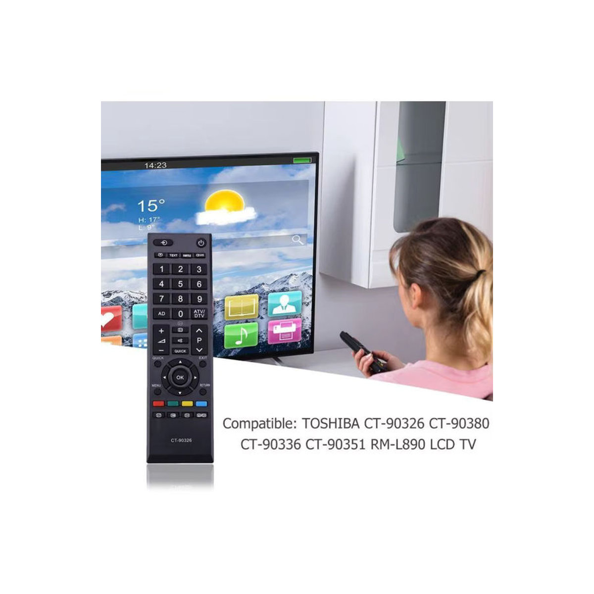 Universelle Ersatz-Fernbedienung für Toshiba in Schwarz aus Kunststoff für die Modelle CT-90326, CT-90380, CT-90336 und CT-90351 - Bild 6