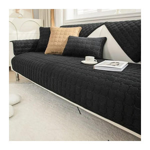 Universeller rutschfester Sofabezug aus superweichem Cordplüsch von Your Warm Home in Schwarz, gestepptes Sofatuch für Sektionssofas und L-förmige Ecksofas, Breite: 70 cm, Länge: 180 cm